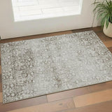 3' X 5' Chocolate And Ivory Damask Washable Area Rug With UV Protection