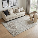 5' X 8' Chocolate And Ivory Damask Washable Area Rug With UV Protection