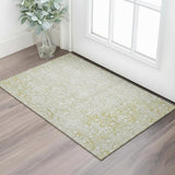 3' X 5' Gold And Ivory Damask Washable Area Rug With UV Protection