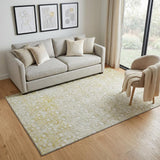 5' X 8' Gold And Ivory Damask Washable Area Rug With UV Protection