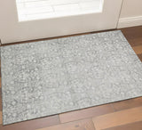 3' X 5' Gray And Ivory Damask Washable Area Rug With UV Protection