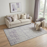5' X 8' Plum And Ivory Damask Washable Area Rug With UV Protection