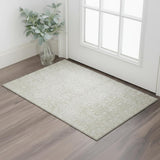 3' X 5' Tan And Ivory Damask Washable Area Rug With UV Protection