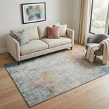 5' X 8' Teal Pink And Gold Abstract Washable Area Rug With UV Protection