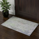 3' X 5' Artichoke Green Gray And Purple Abstract Washable Area Rug With UV Protection