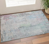 3' X 5' Blue Green And Gray Abstract Washable Area Rug With UV Protection