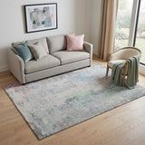 5' X 8' Blue Green And Gray Abstract Washable Area Rug With UV Protection