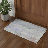 3' X 5' Purple Blue And Gray Abstract Washable Area Rug With UV Protection