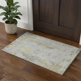3' X 5' Silver Gray And Gold Abstract Washable Area Rug With UV Protection