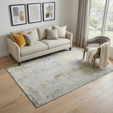 5' X 8' Silver Gray And Gold Abstract Washable Area Rug With UV Protection
