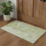 3' X 5' Artichoke Green And Gold Abstract Washable Area Rug With UV Protection