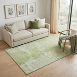 5' X 8' Artichoke Green And Gold Abstract Washable Area Rug With UV Protection