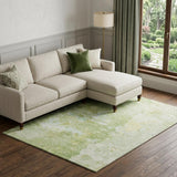 8' Artichoke Green And Gold Abstract Washable Area Rug With UV Protection
