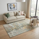 5' X 8' Brown Beige And Blue Abstract Washable Area Rug With UV Protection