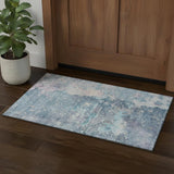 3' X 5' Blue Pink And Gray Abstract Washable Area Rug With UV Protection