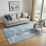 5' X 8' Blue Pink And Gray Abstract Washable Area Rug With UV Protection