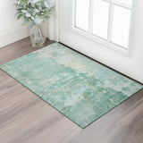 3' X 5' Emerald Pale Aqua And Ivory Abstract Washable Area Rug With UV Protection