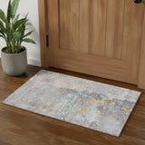 3' X 5' Granite Gray Teal And Blush Abstract Washable Area Rug With UV Protection