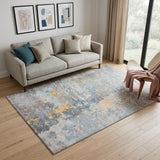 5' X 8' Granite Gray Teal And Blush Abstract Washable Area Rug With UV Protection