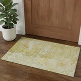 3' X 5' Gold Beige And Ivory Abstract Washable Area Rug With UV Protection