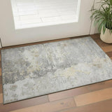 3' X 5' Gray Beige And Tan Abstract Washable Area Rug With UV Protection