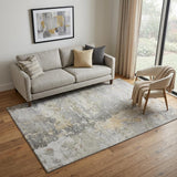 5' X 8' Gray Beige And Tan Abstract Washable Area Rug With UV Protection