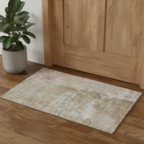 3' X 5' Khaki Gray And Gold Abstract Washable Area Rug With UV Protection