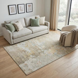 5' X 8' Khaki Gray And Gold Abstract Washable Area Rug With UV Protection