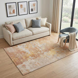 5' X 8' Salmon Ivory And Gold Abstract Washable Area Rug With UV Protection
