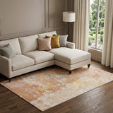 8' Salmon Ivory And Gold Abstract Washable Area Rug With UV Protection