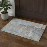 3' X 5' Taupe Blue And Gray Abstract Washable Area Rug With UV Protection