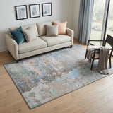 5' X 8' Taupe Blue And Gray Abstract Washable Area Rug With UV Protection