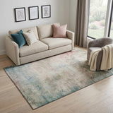 5' X 8' Taupe Blush And Teal Abstract Washable Area Rug With UV Protection