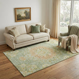 5' X 8' Artichoke Green Copper And Gold Floral Washable Area Rug With UV Protection