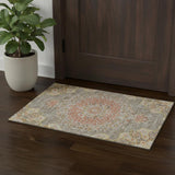 3' X 5' Brown Copper And Gold Floral Washable Area Rug With UV Protection