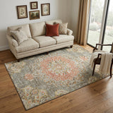 5' X 8' Brown Copper And Gold Floral Washable Area Rug With UV Protection