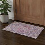 3' X 5' Purple Beige And Ivory Floral Washable Area Rug With UV Protection