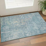3' X 5' Blue And Gold Abstract Washable Area Rug With UV Protection