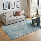5' X 8' Blue And Gold Abstract Washable Area Rug With UV Protection