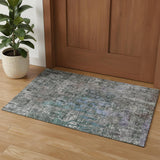3' X 5' Fern Green Blue And Beige Abstract Washable Area Rug With UV Protection