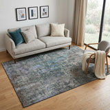 5' X 8' Fern Green Blue And Beige Abstract Washable Area Rug With UV Protection