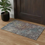 3' X 5' Pewter Gold And Eggplant Abstract Washable Area Rug With UV Protection
