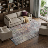 8' Pewter Gold And Eggplant Abstract Washable Area Rug With UV Protection