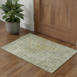 3' X 5' Sage Gold And Beige Abstract Washable Area Rug With UV Protection
