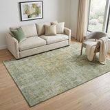 5' X 8' Sage Gold And Beige Abstract Washable Area Rug With UV Protection