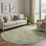 8' X 8' Sage Gold And Beige Abstract Washable Round Rug With UV Protection