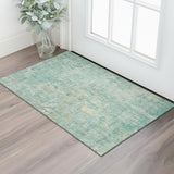 3' X 5' Teal And Gold Abstract Washable Area Rug With UV Protection