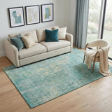 5' X 8' Teal And Gold Abstract Washable Area Rug With UV Protection