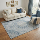 5' X 8' Blue And Ivory Floral Washable Area Rug With UV Protection