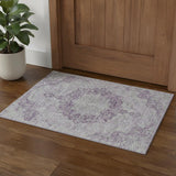 3' X 5' Purple And Silver Oriental Washable Area Rug With UV Protection